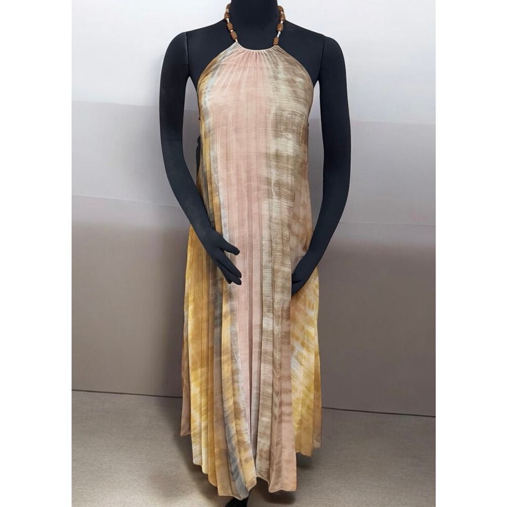 NWT Zara Tie Dye Pleated Halter Neck Maxi Dress Size Small - Picture 2 of 10